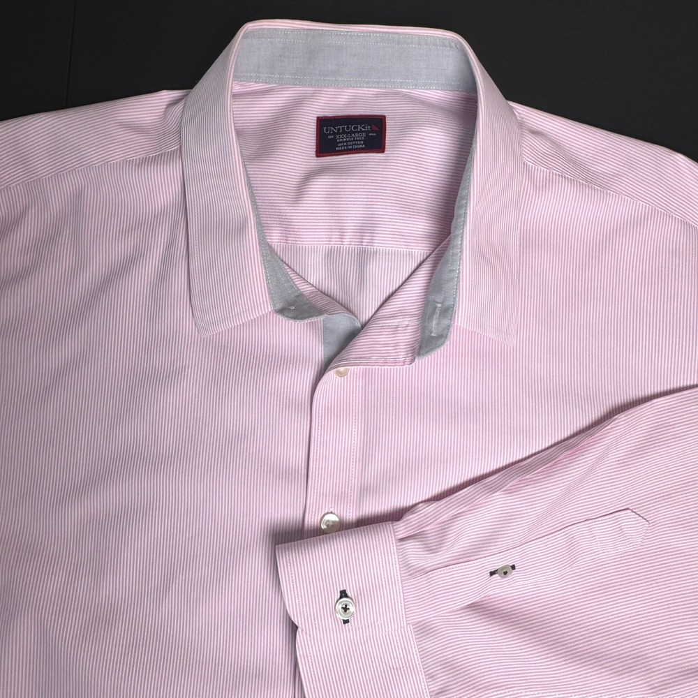 UNTUCKit Douro Mens 3XL Pink White Stripe Wrinkle Free Cotton Button Down Shirt